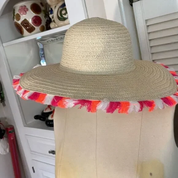 Boho Fringe in Bright Colors Straw Beach Hat - Picture 2 of 9